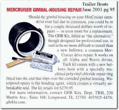 Trailer Boats June 2001 page 95 MerCruiser gimbal housing repair GHRKit article scan